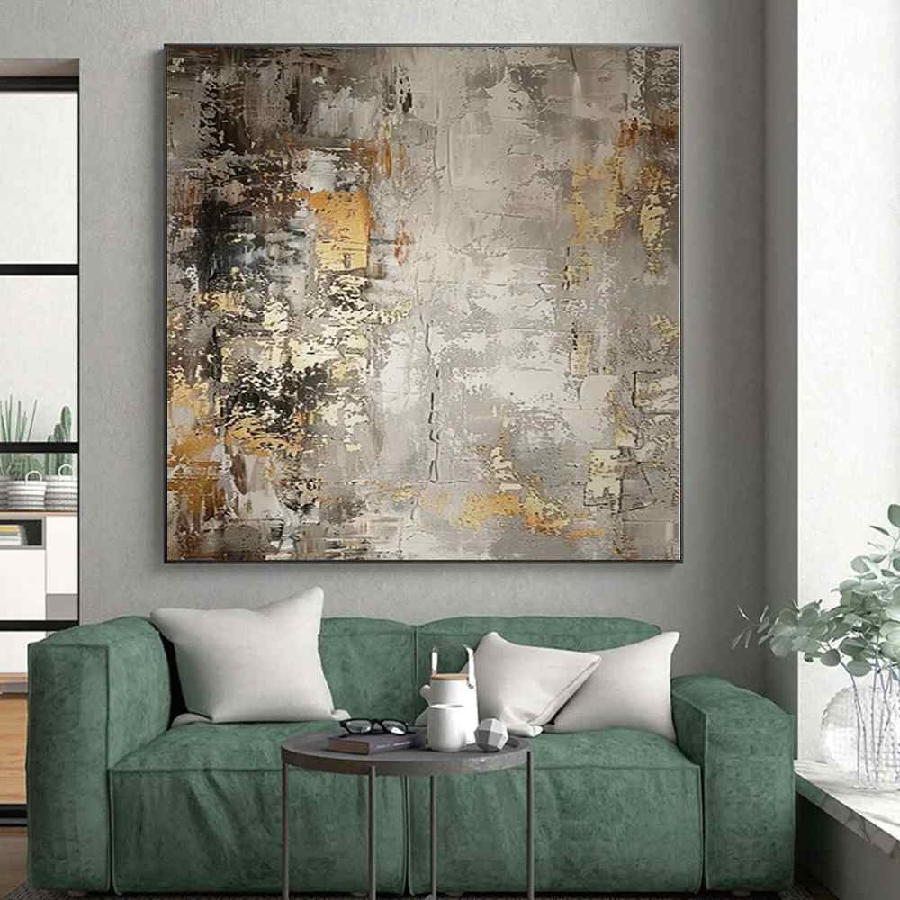Office Room Gray Leaf Abstract Canvas Wall Art DIML7 wall art